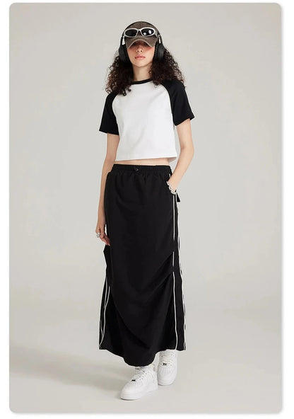 Instant Pleated Split Woven Long Skirt