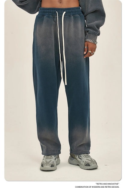 Washed Fleece Unisex Casual Loose Gradient Distressed Sweatpants