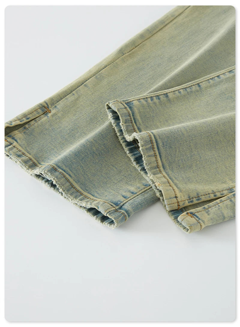 Retro Washed Mud Color Slit Jeans