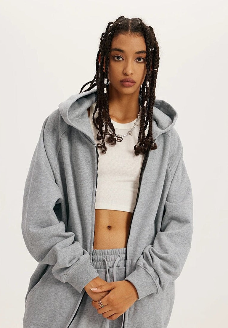 Loose Soft Off-Shoulder Zipper Unisex Hoodie