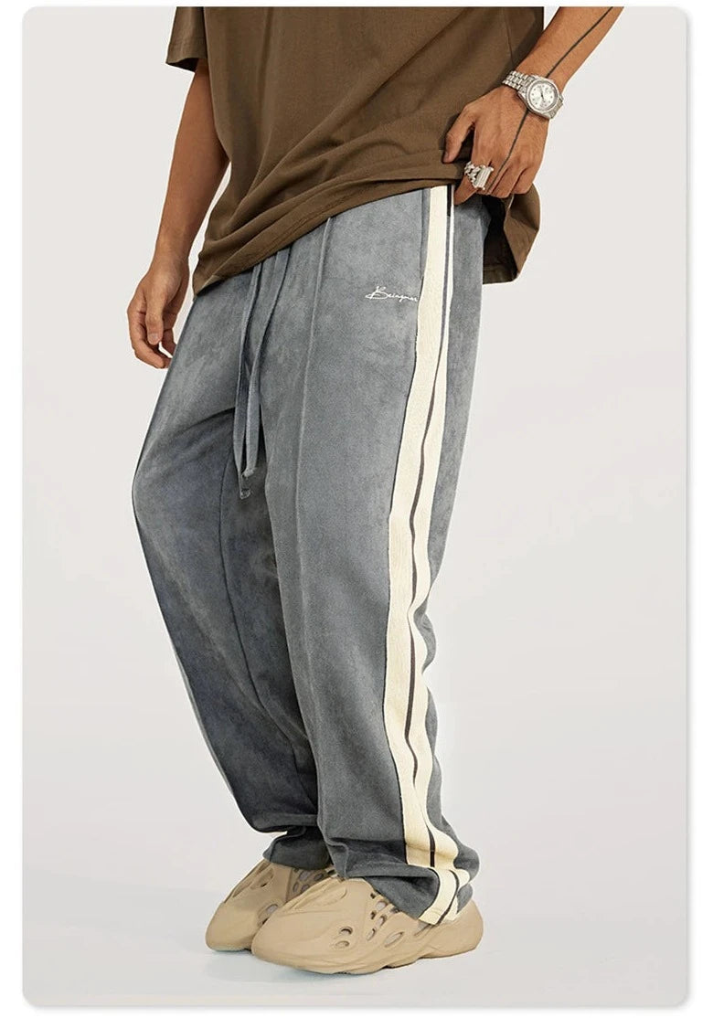 Suede Unisex Loose Comfortable Stripe Pant