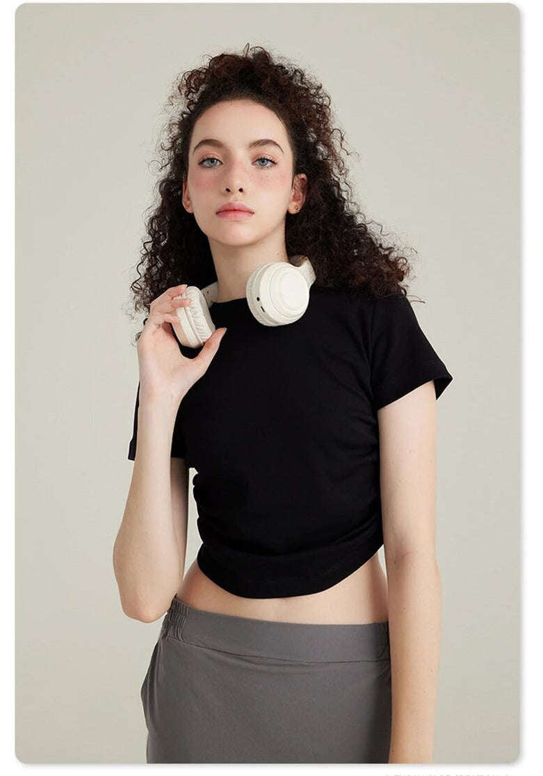 Pleated Waist Short Sleeve T Shirt