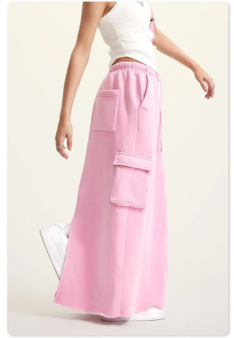 Retro Vintage Washed Fleece Long Skirt