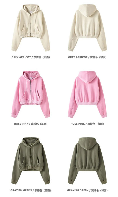 Thick Fleece Cropped Zipper Hoodie