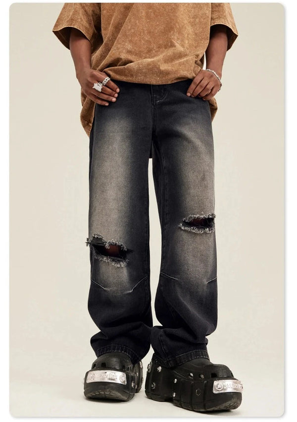 American Retro Distress Washed Straight Jeans