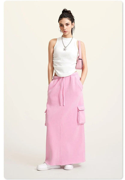 Retro Vintage Washed Fleece Long Skirt