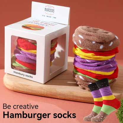 A unique pair of hamburger-patterned socks