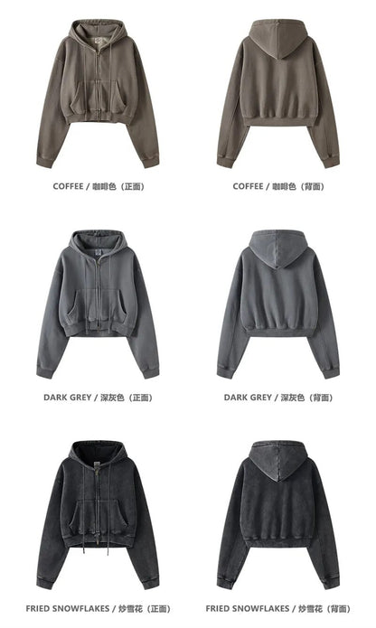 Thick Fleece Cropped Zipper Hoodie