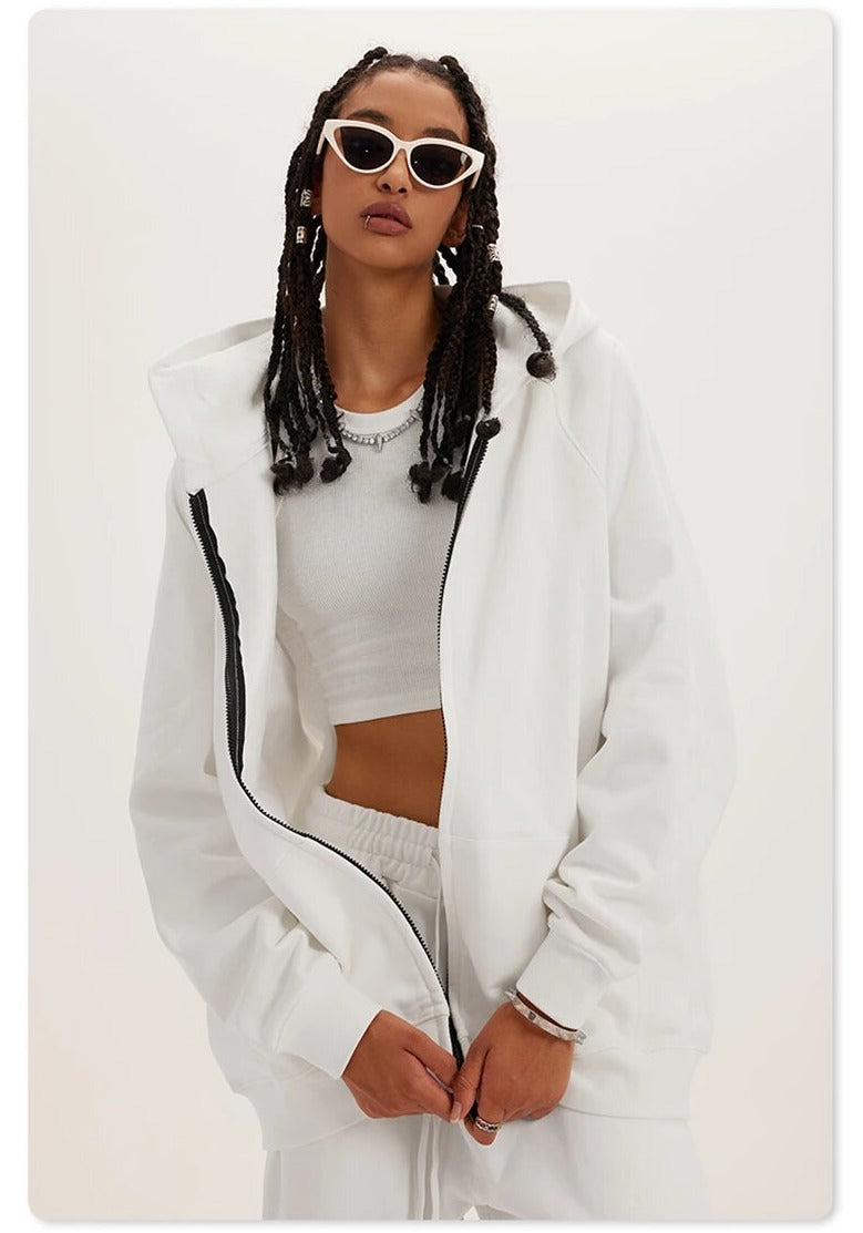 Loose Soft Off-Shoulder Zipper Unisex Hoodie