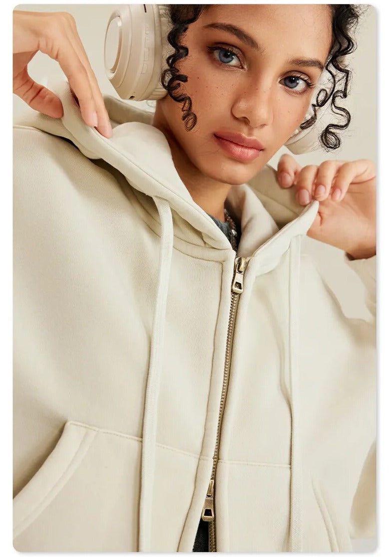 Thick Fleece Cropped Zipper Hoodie