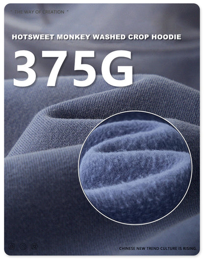 Women's Washed Loose Pullover Fleece Crop Hoodie