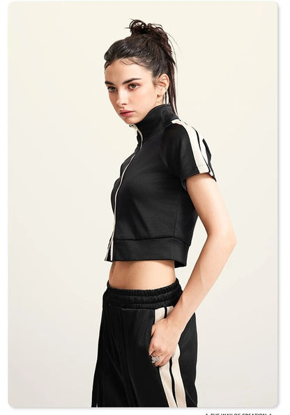 Crop Turtleneck Zipper Short Sleeve Jacket