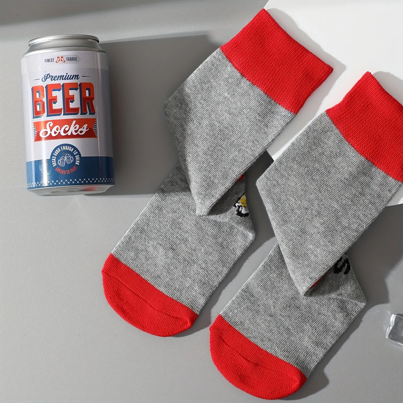 1 pair of stylish, unique beer-can-pattern socks