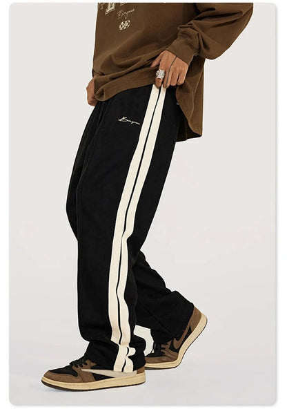 Suede Unisex Loose Comfortable Stripe Pant