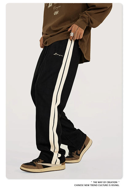 Suede Unisex Loose Comfortable Stripe Pant