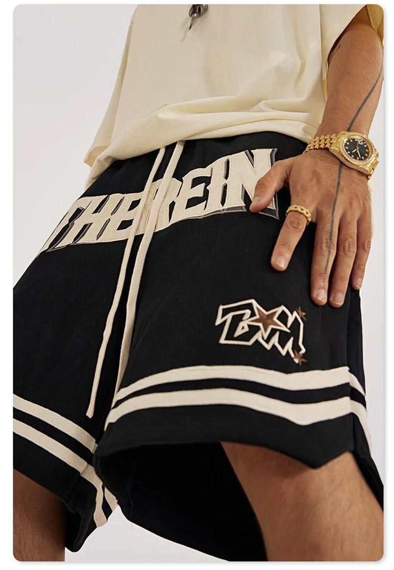 Loose Suede Embroidery Basketball Shorts