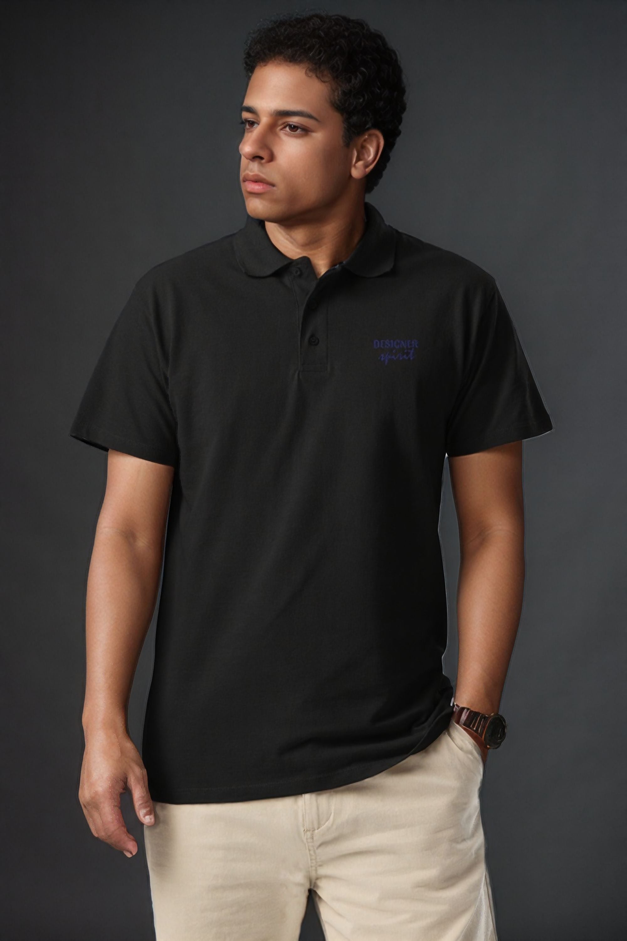 Black Designer Spirit Premium pique polo shirt