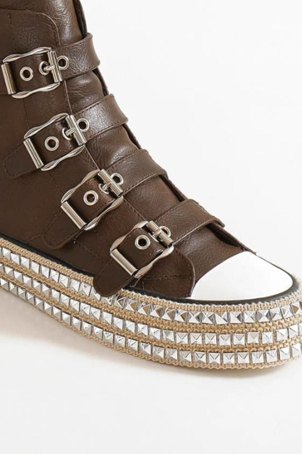 Multi-Buckle Straps Studded Platform Sneakers