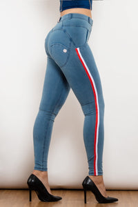 Side Striped Middle Waist Skinny Bum Lift Jeans