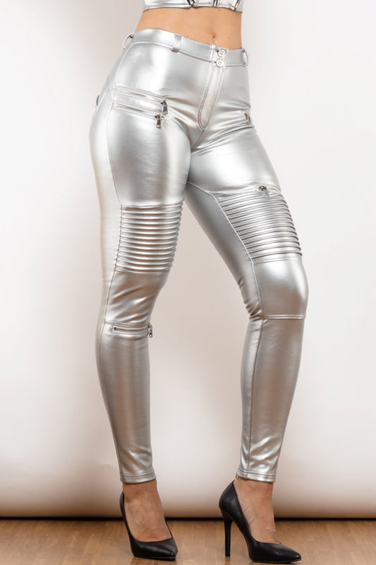 Silver Metallic Waterproof Biker Pants