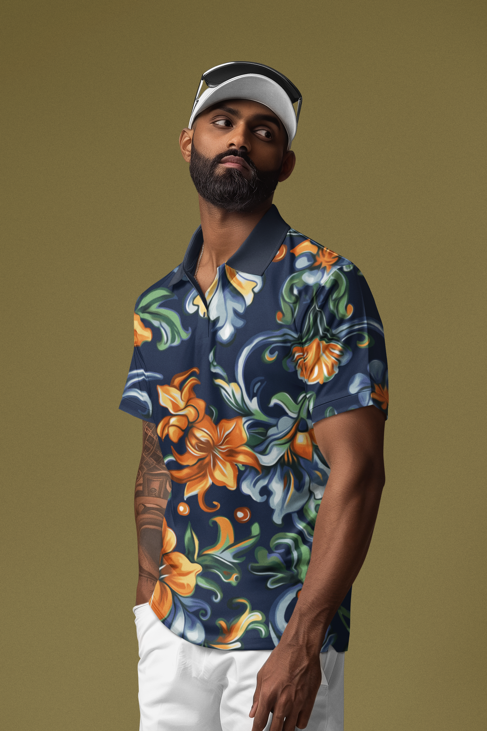 Blue Floral Print Men’s slim fit polo