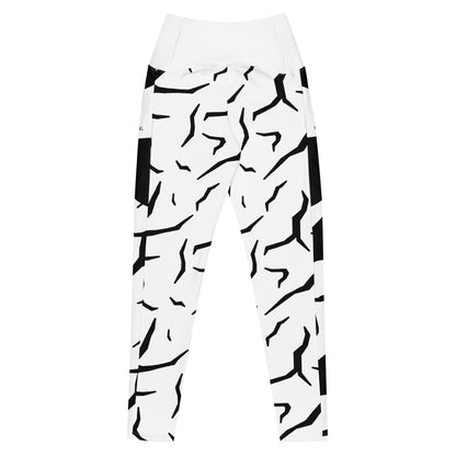 Black Cracked Print Fitness Girl Crossover leggings with pockets