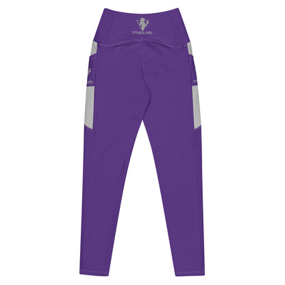 Purple Fitness Girl Crossover leggings with pockets