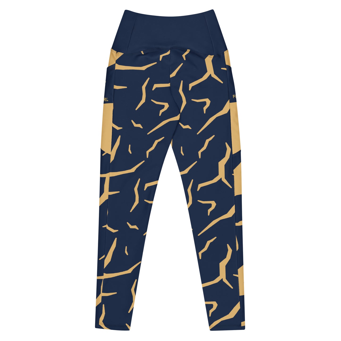 Navy Blue Print Fitness Girl Crossover leggings with pockets