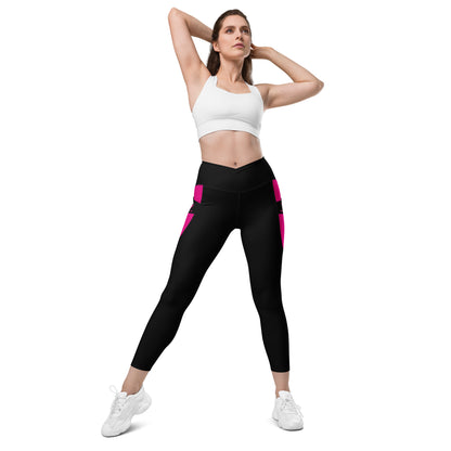 Black and Pink Fitness Girl Crossover leggings with pockets