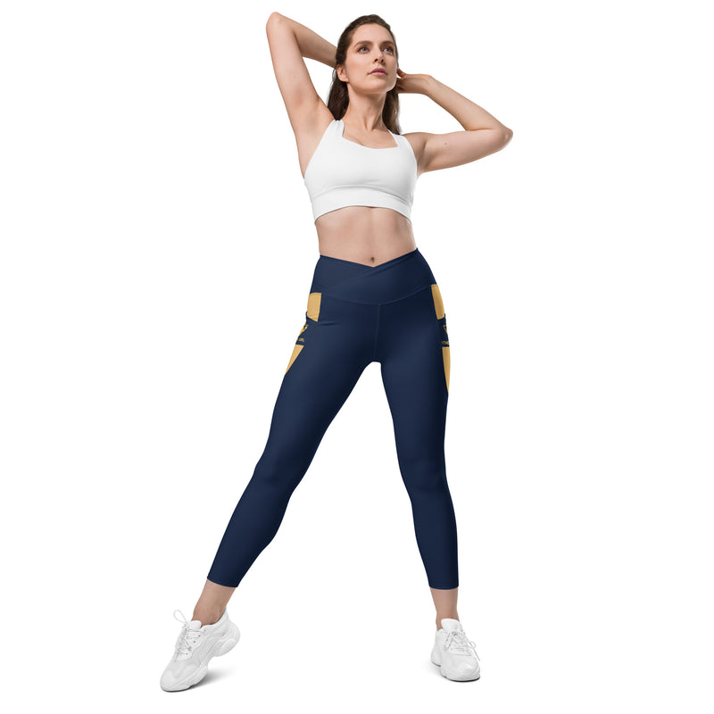 Navy Blue Fitness Girl Crossover leggings with pockets