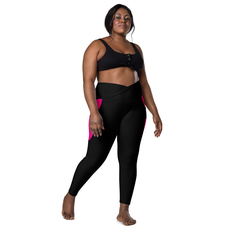 Black and Pink Fitness Girl Crossover leggings with pockets