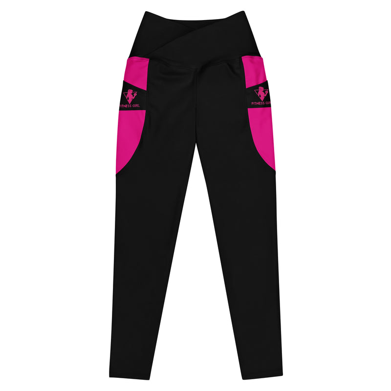 Black and Pink Fitness Girl Crossover leggings with pockets