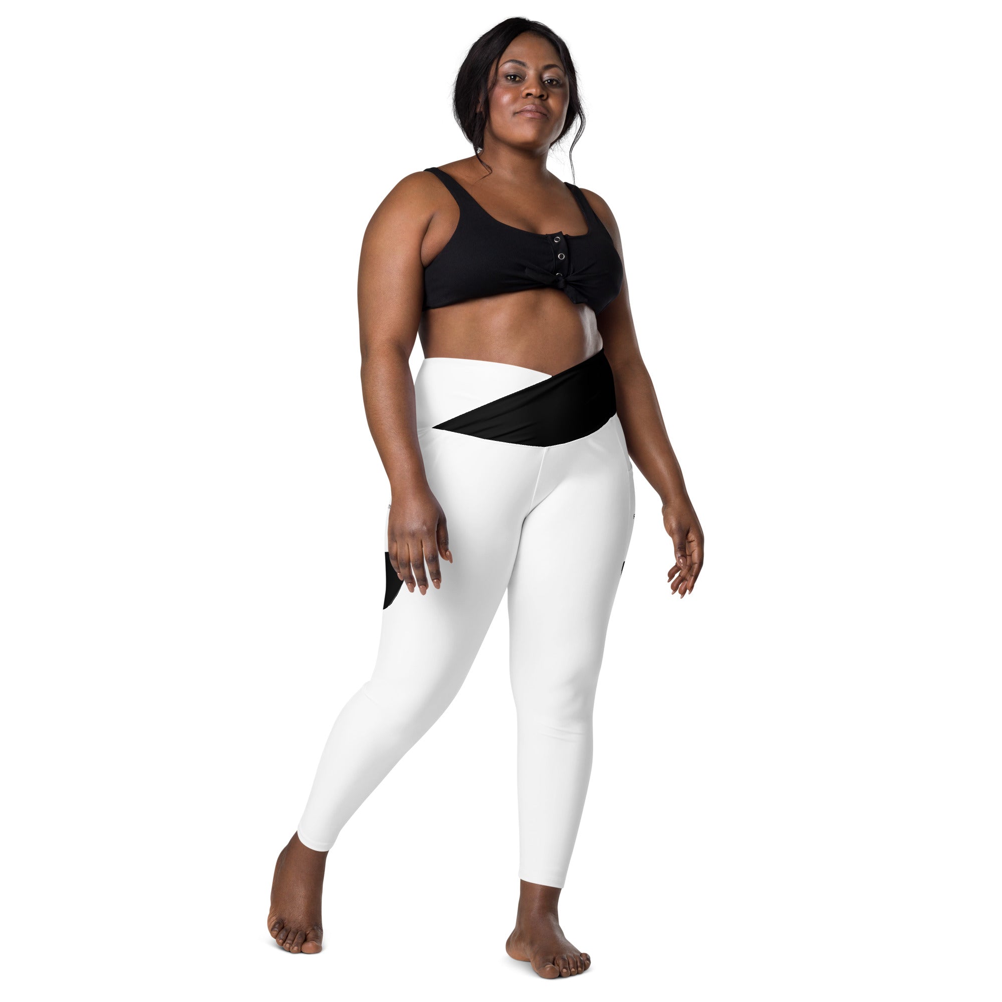 Black and White Fitness Girl Crossover leggings with pockets