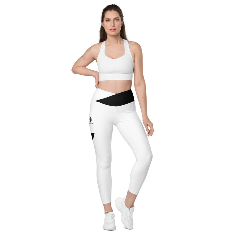 Black and White Fitness Girl Crossover leggings with pockets