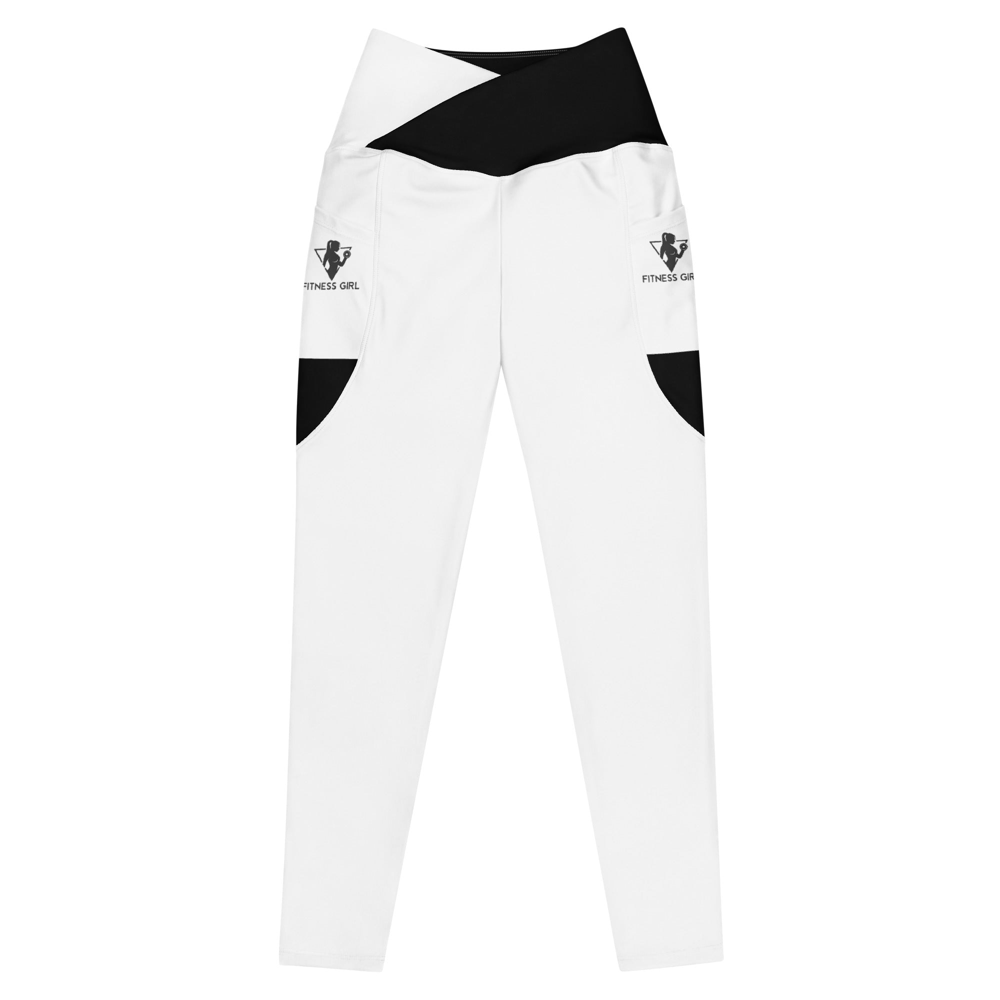 Black and White Fitness Girl Crossover leggings with pockets