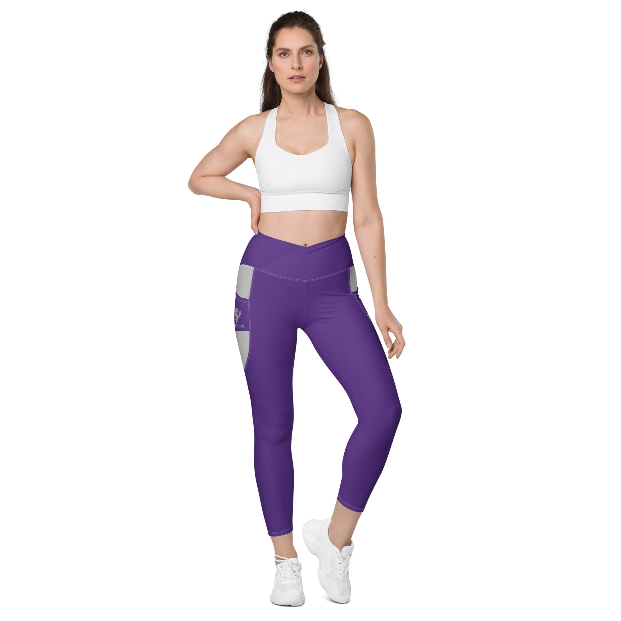 Purple Fitness Girl Crossover leggings with pockets