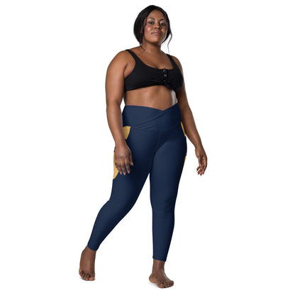 Navy Blue Fitness Girl Crossover leggings with pockets