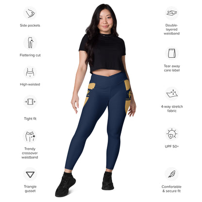 Navy Blue Fitness Girl Crossover leggings with pockets