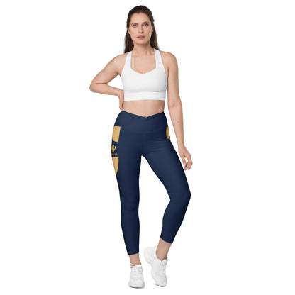 Navy Blue Fitness Girl Crossover leggings with pockets