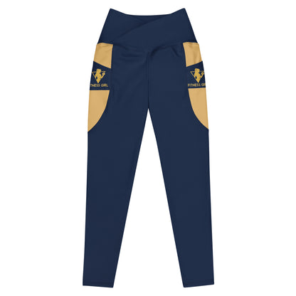 Navy Blue Fitness Girl Crossover leggings with pockets