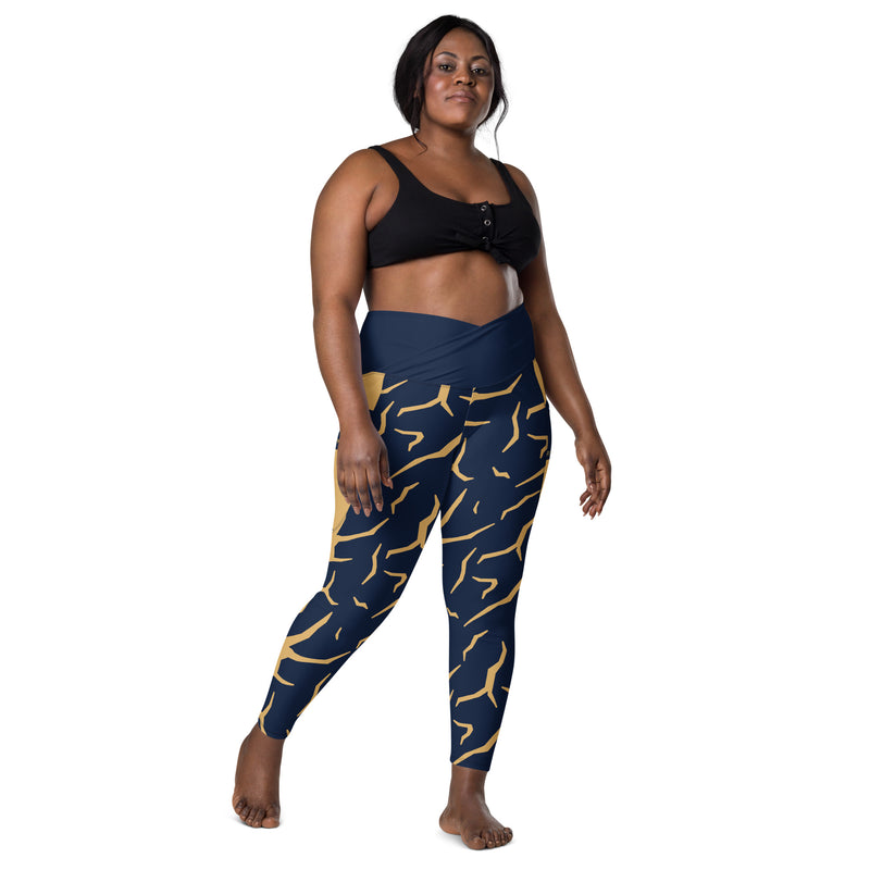 Navy Blue Print Fitness Girl Crossover leggings with pockets