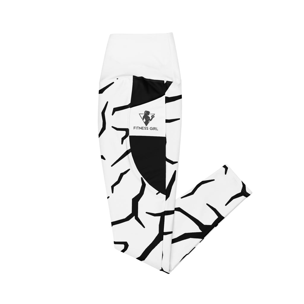 Black Cracked Print Fitness Girl Crossover leggings with pockets
