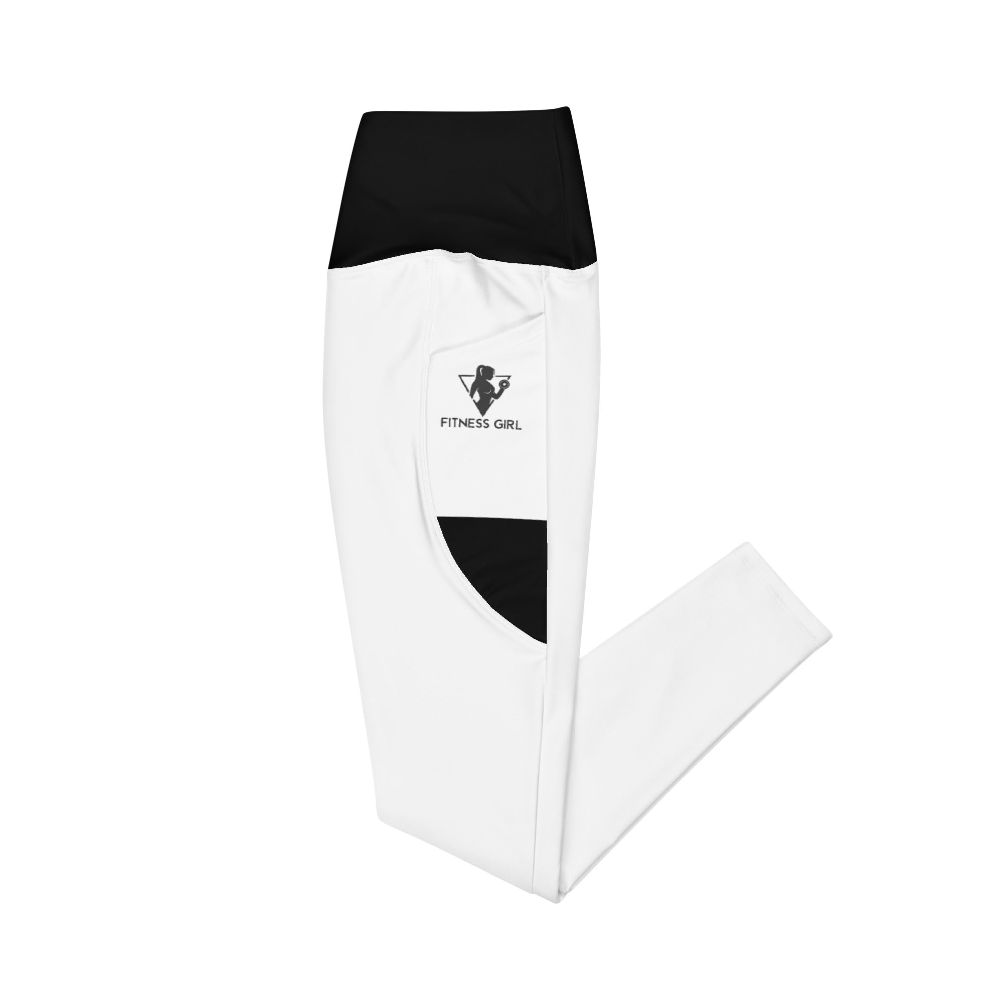 Black and White Fitness Girl Crossover leggings with pockets