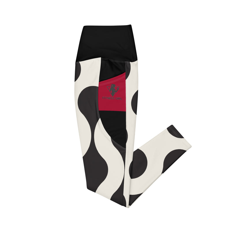 Black and Red Fitness Girl Crossover leggings with pockets