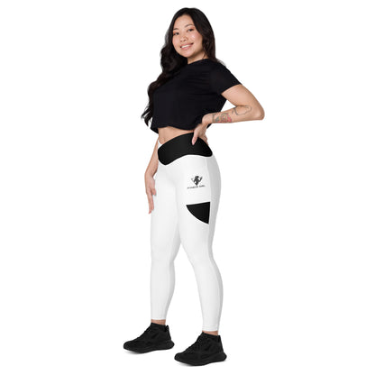 Black and White Fitness Girl Crossover leggings with pockets