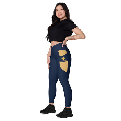 Navy Blue Fitness Girl Crossover leggings with pockets