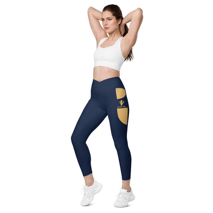 Navy Blue Fitness Girl Crossover leggings with pockets