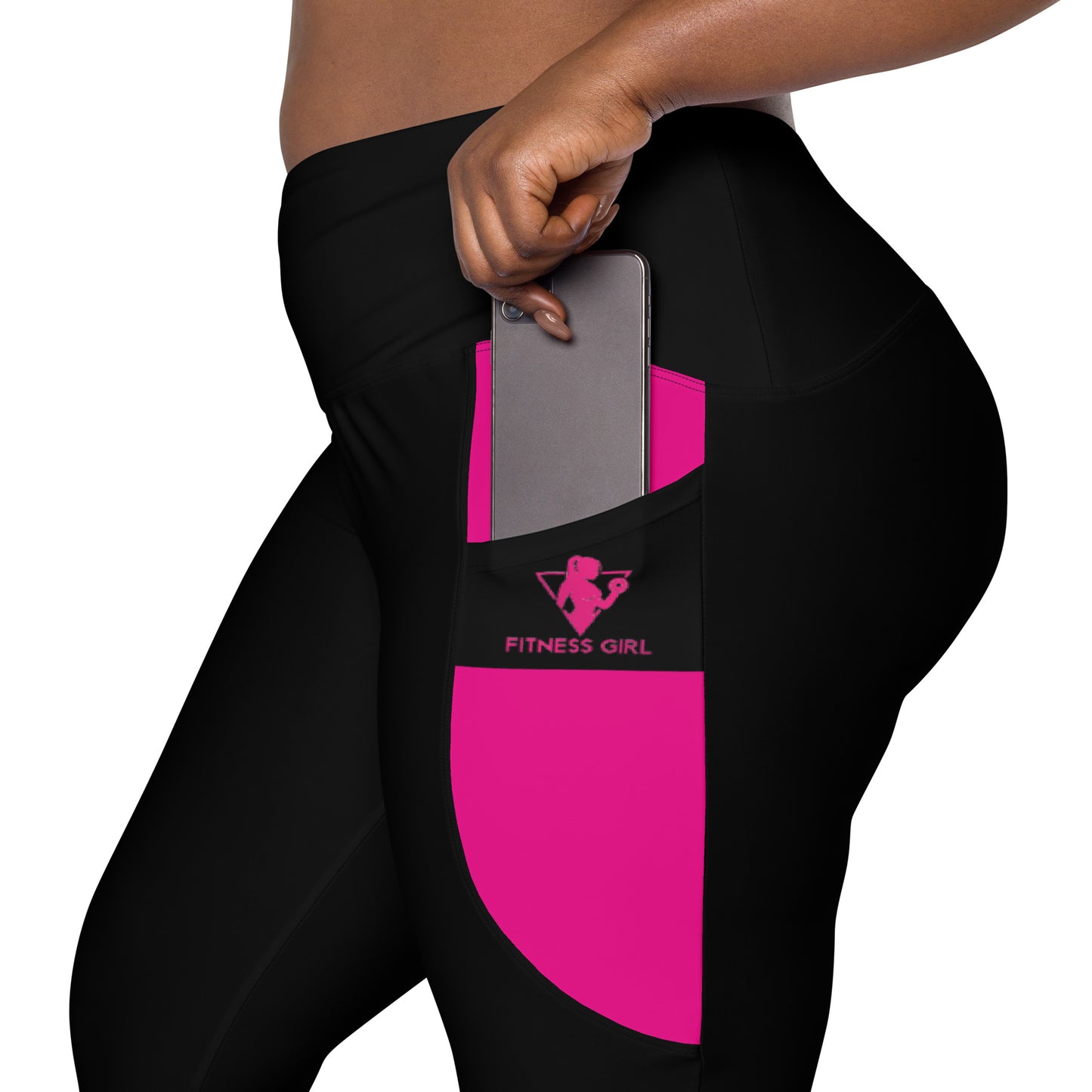 Black and Pink Fitness Girl Crossover leggings with pockets