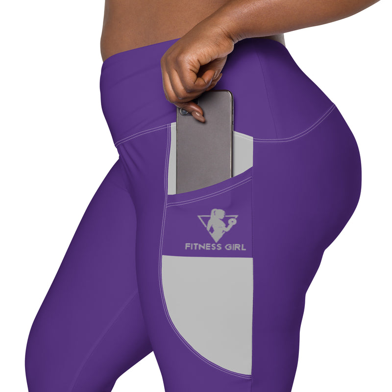 Purple Fitness Girl Crossover leggings with pockets