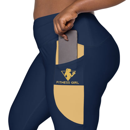 Navy Blue Fitness Girl Crossover leggings with pockets